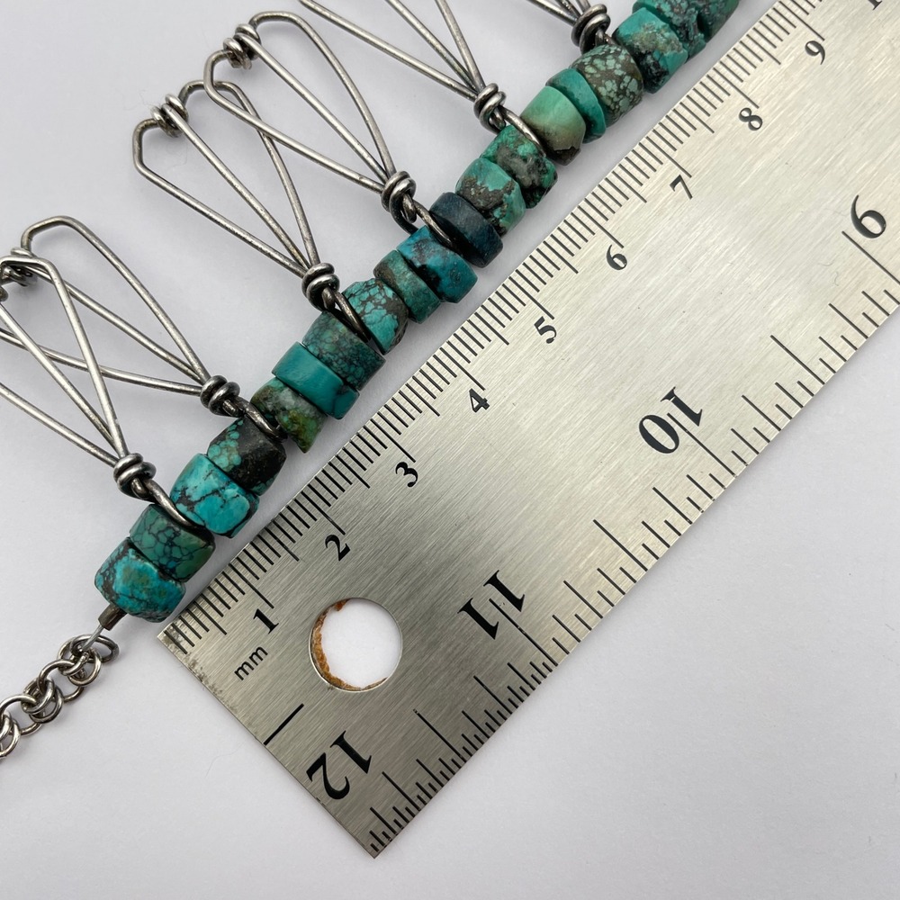 Sterling Silver‎ Bohemian Turquoise Heishi Style Fringe Collar Necklace - Picture 9 of 12